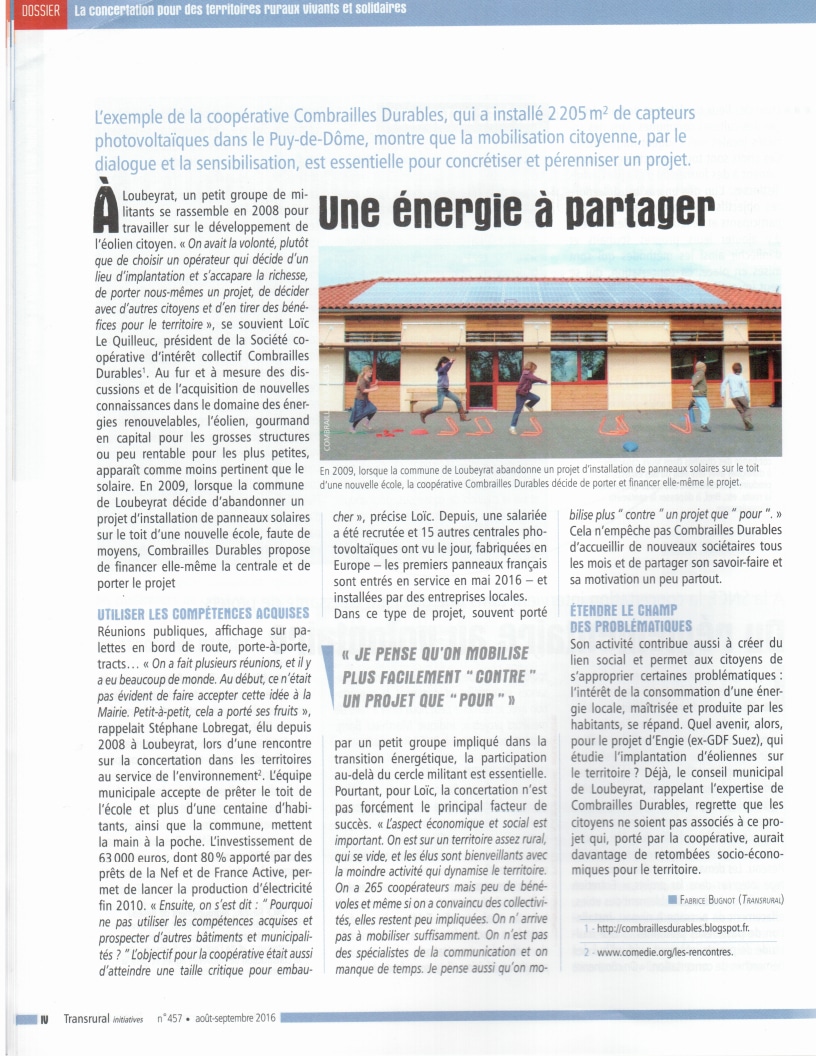Août/septembre 2016 Transrural initiatives