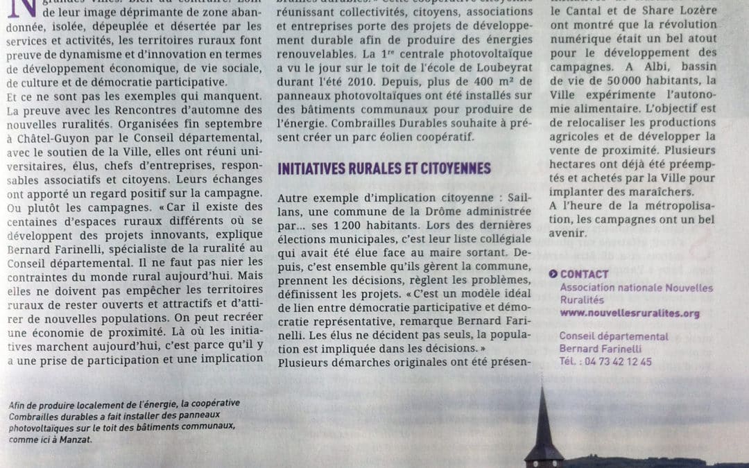 Article sur Combrailles Durables dans le magazine du Conseil Départemental « Le Puy-de-Dôme Mouvement »